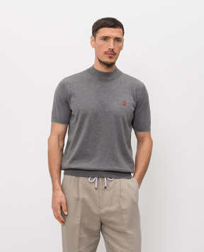 Brunello Cucinelli Gray T-shirt with embroidered emblem M29800104