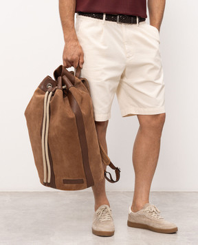 Brunello Cucinelli Brown suede backpack with logo patch MBDMBU433P
