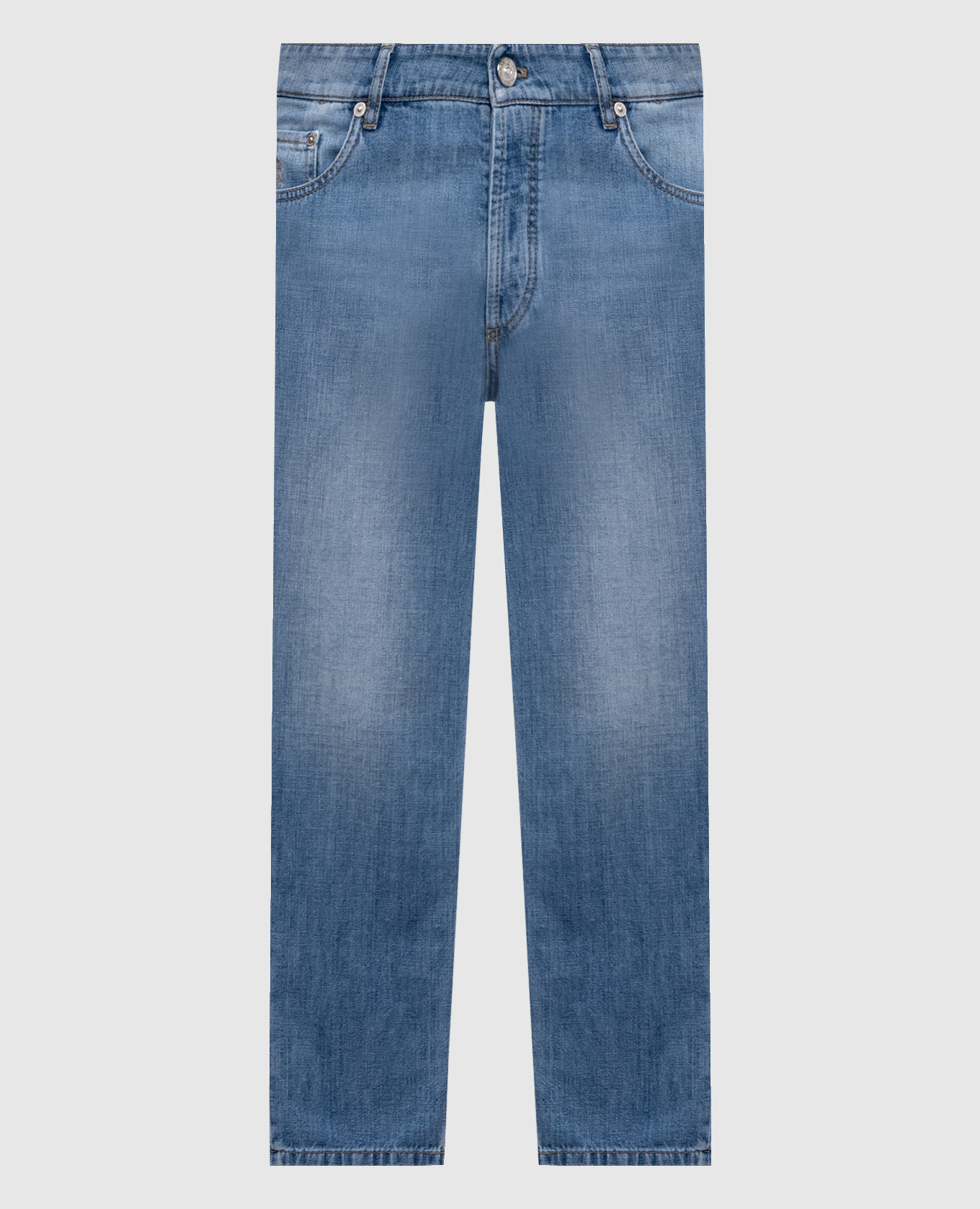 Blue jeans with embroidered emblem