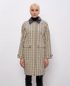 Yves Salomon Army Beige checked jacket with leather collar 26EFM02797L10W