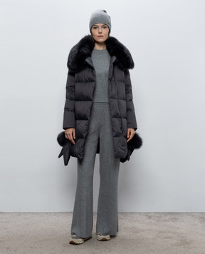 Yves Salomon Army Gray down jacket with fox fur 27WFM01790U06W