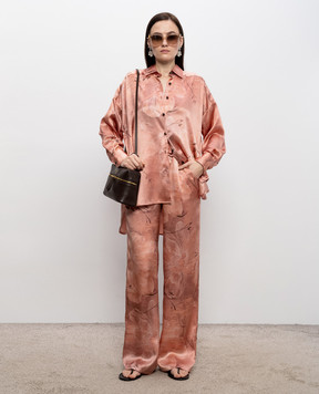 Kiton Pink silk blouse with floral print D52431K0873G