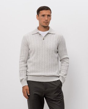 Brunello Cucinelli Grey cashmere sweater with polo collar M22506005