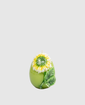 Cereria Introna Green egg-shaped candle with gerbera 1088