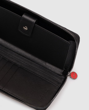 Kiton Black leather wallet with textured logo UPEA018N01269