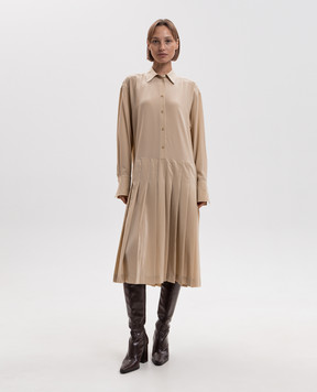 Toteme Beige pleated silk shirt dress 263WRD0350FB0115