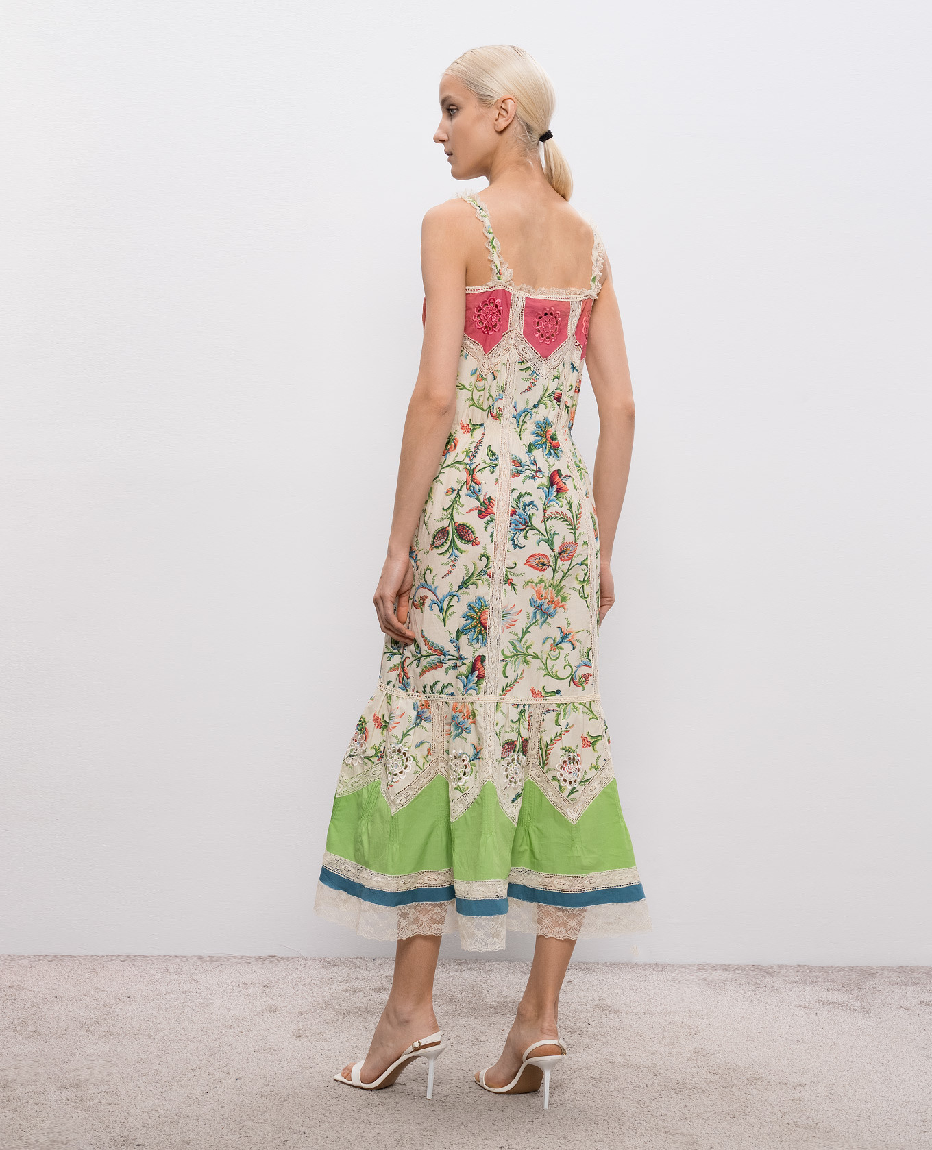 Beige floral print dress with lace Etro 4