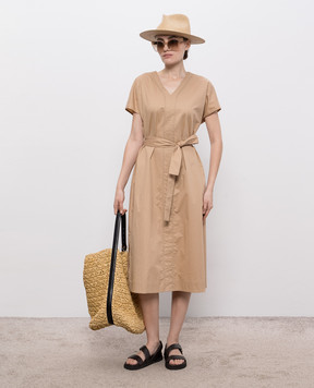 Peserico Brown dress with monil chain S02633A01979
