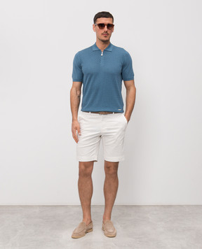 Enrico Mandelli Blue silk polo with geometric pattern 3K034A5645