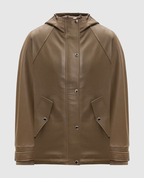 Babe Pay Pls Khaki leather jacket with hood 2116NATUREL