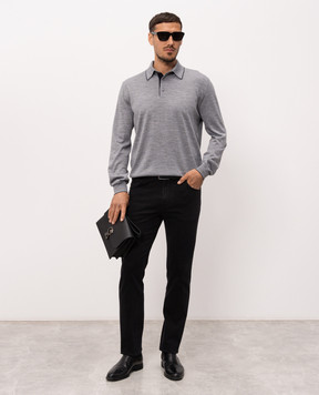 Stefano Ricci Grey melange wool, cashmere and silk polo shirt KE08004P03E26374