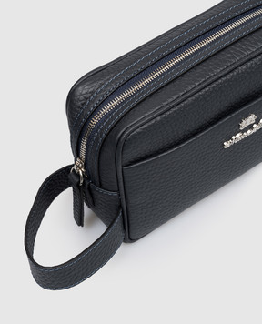 Enrico Mandelli Navy blue leather toiletry bag with textured logo 0BRAND7213