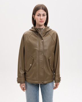 Babe Pay Pls Khaki leather jacket with hood 2116NATUREL
