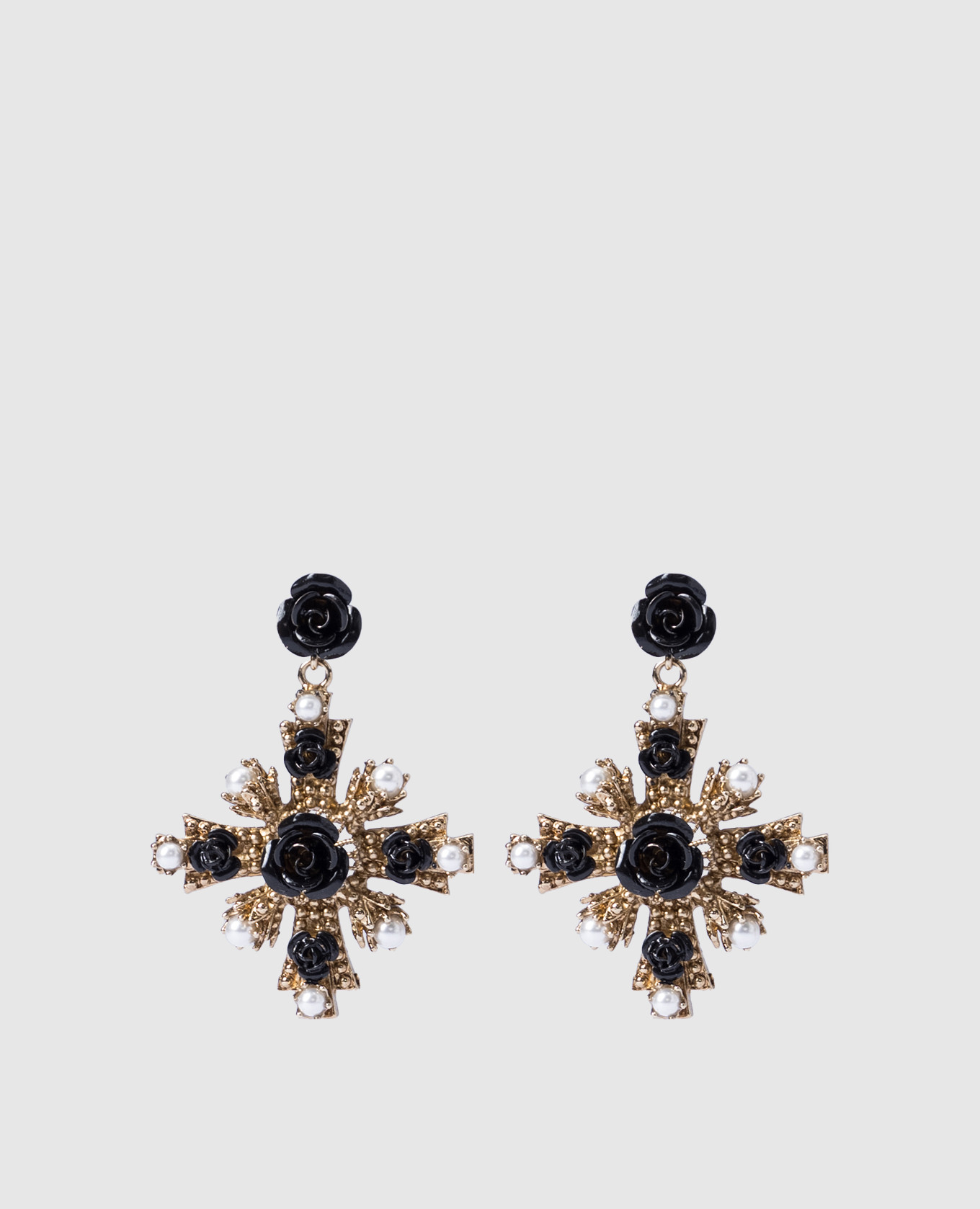 Gold earrings with textured roses