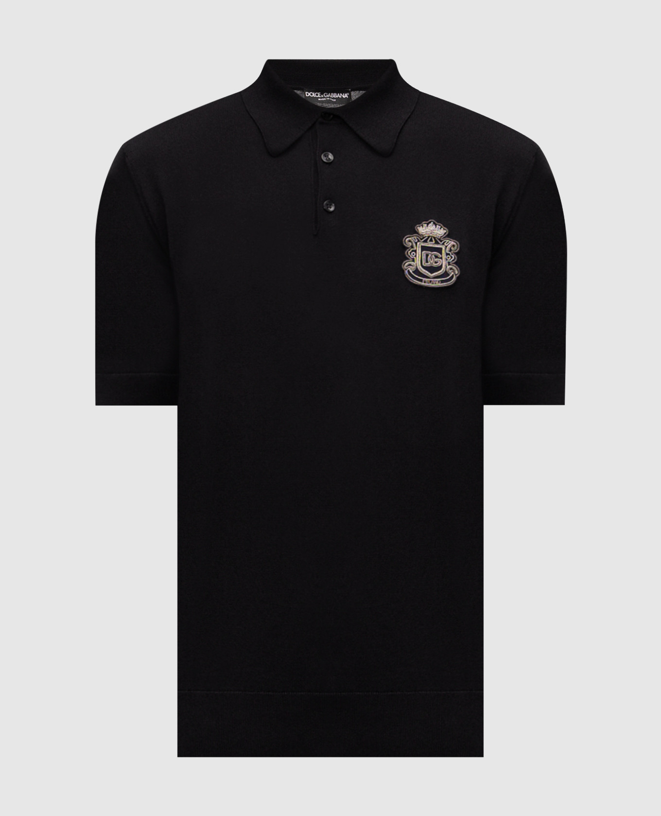 Black cotton polo shirt with monogram logo