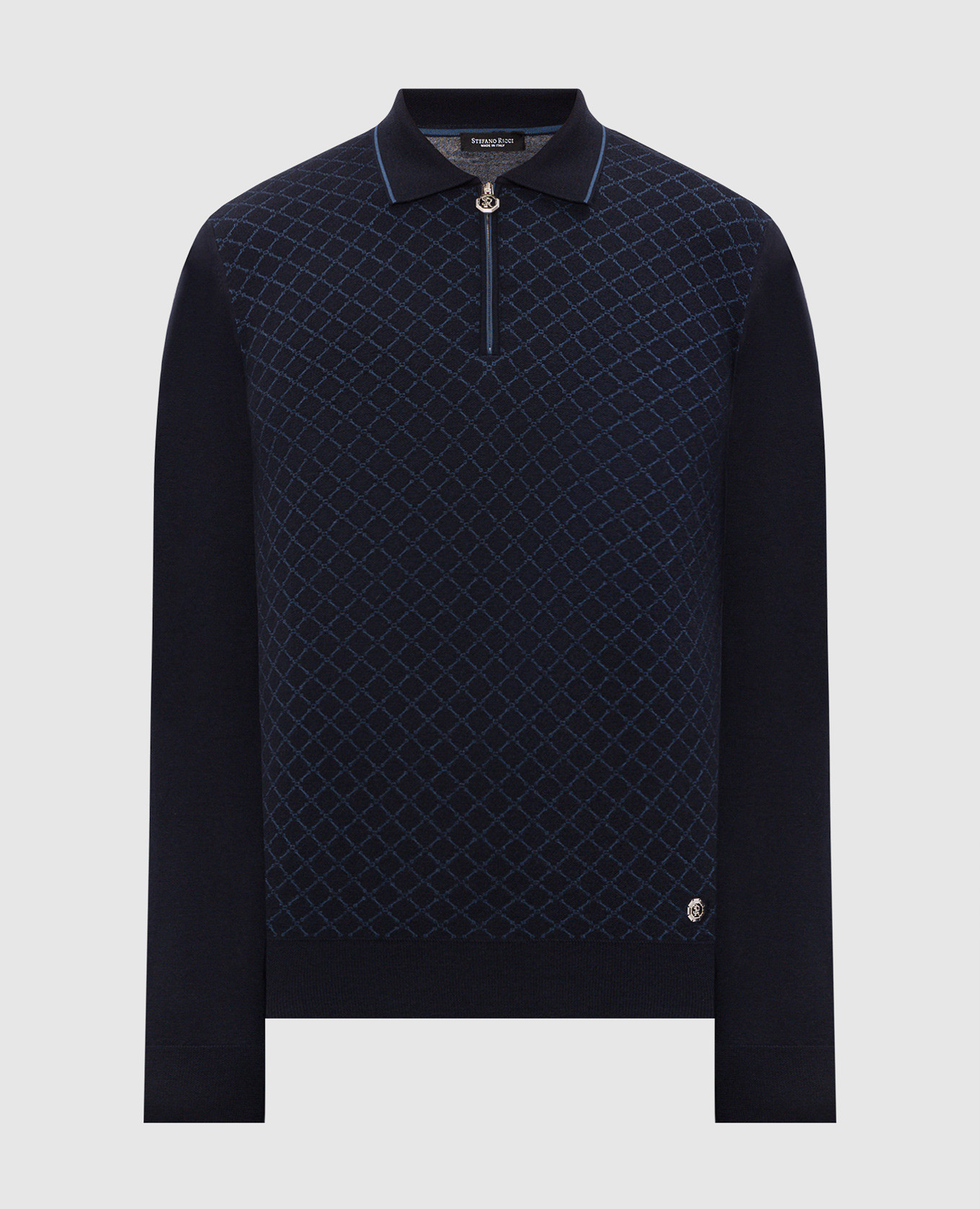 Blue cashmere and silk polo shirt
