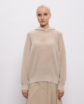 Brunello Cucinelli Beige openwork cashmere hoodie M12205109
