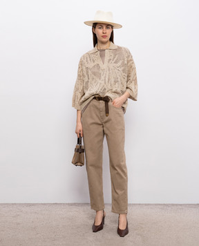 Brunello Cucinelli Beige jeans with logo patch MB057P5319