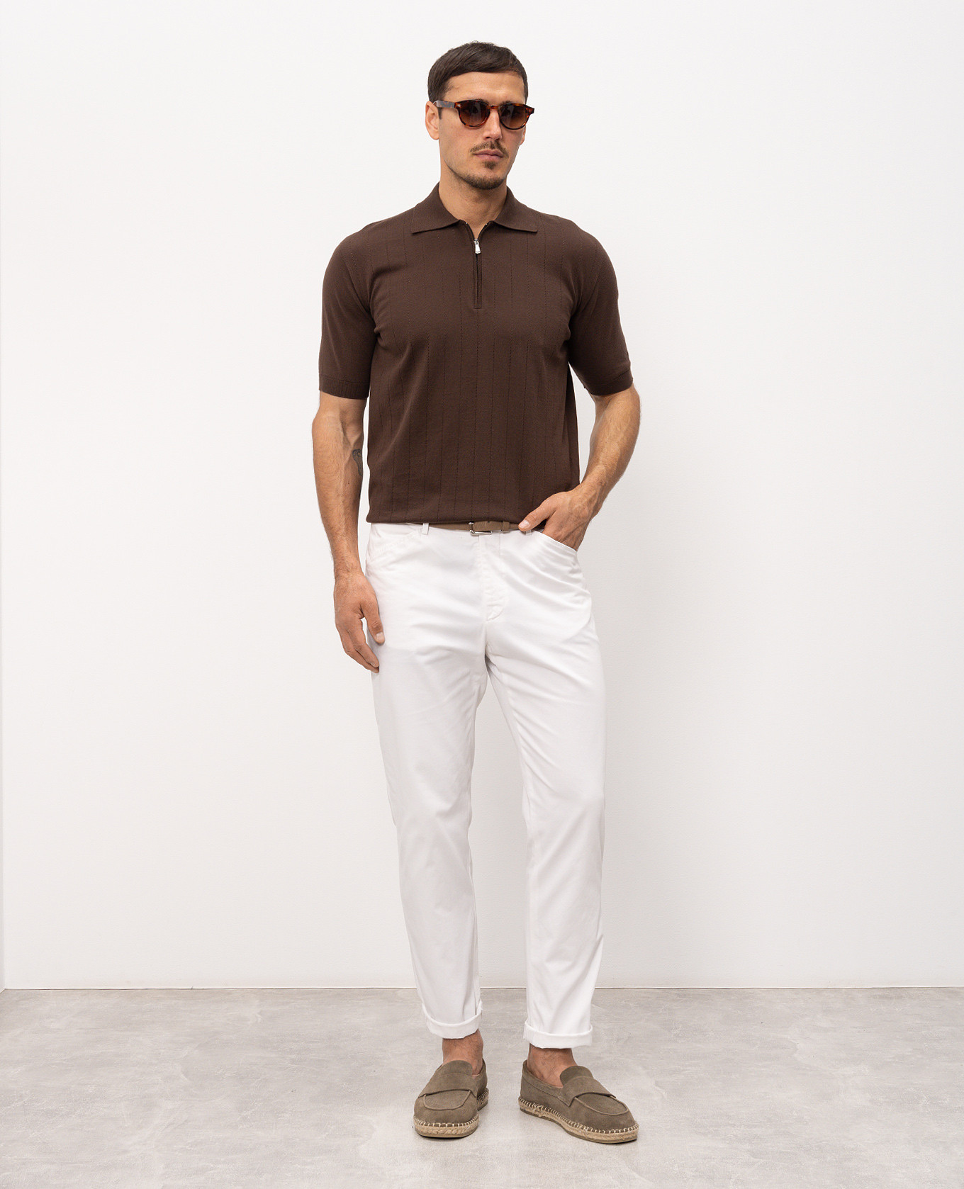 Brown polo shirt with perforated stripes Bilancioni 2