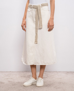 Agnona Ivory denim midi skirt with linen TG1104YU2130