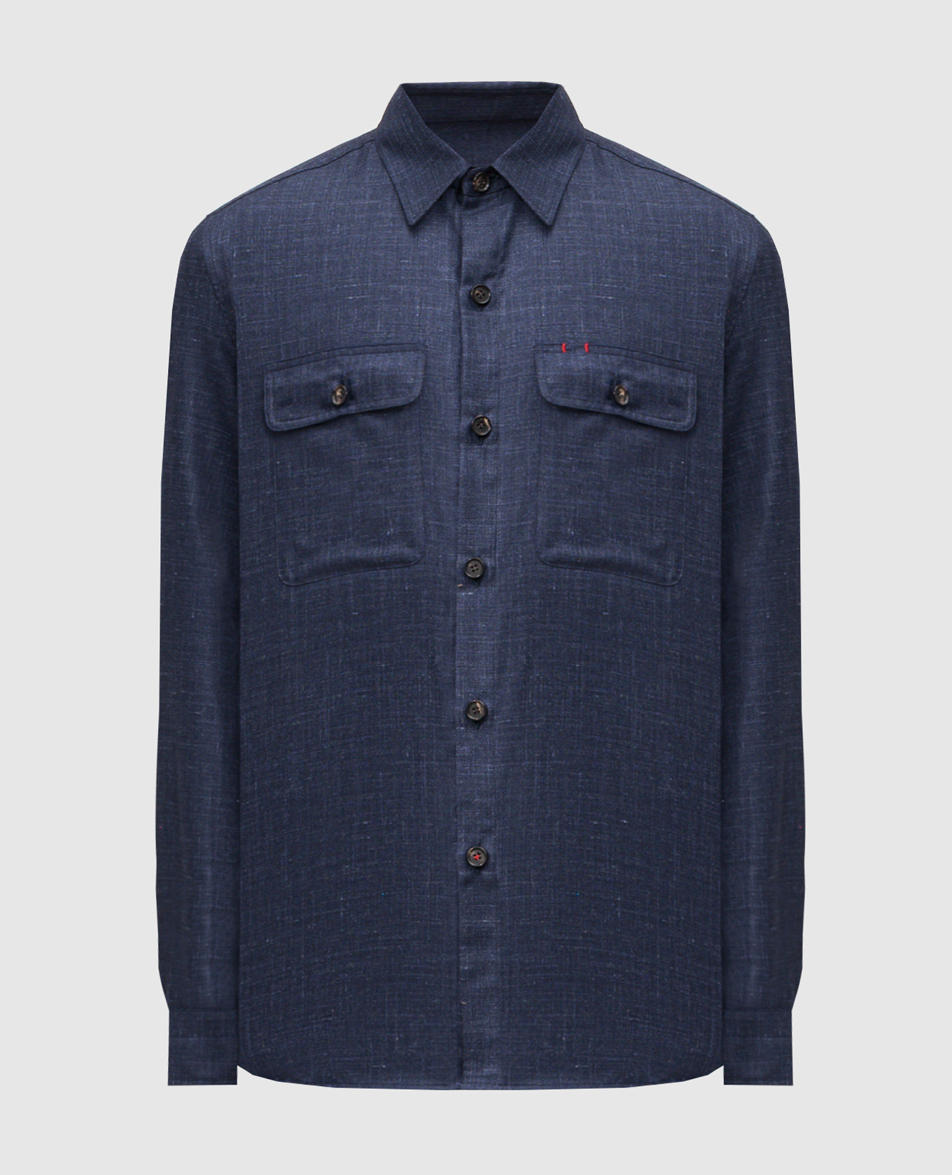 Blue shirt made of wool, cashmere, silk and linen
