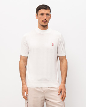 Brunello Cucinelli White T-shirt with embroidered emblem M29800104