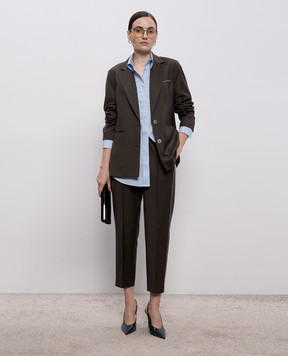 Peserico Brown wool pants with monil chain A0407202584