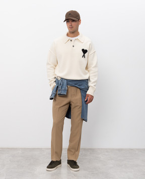 Ami Paris Ivory wool sweater with pattern UPL409018m