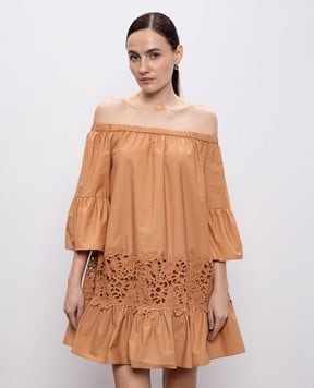 Twinset Brown dress with lace 261LB2AEE