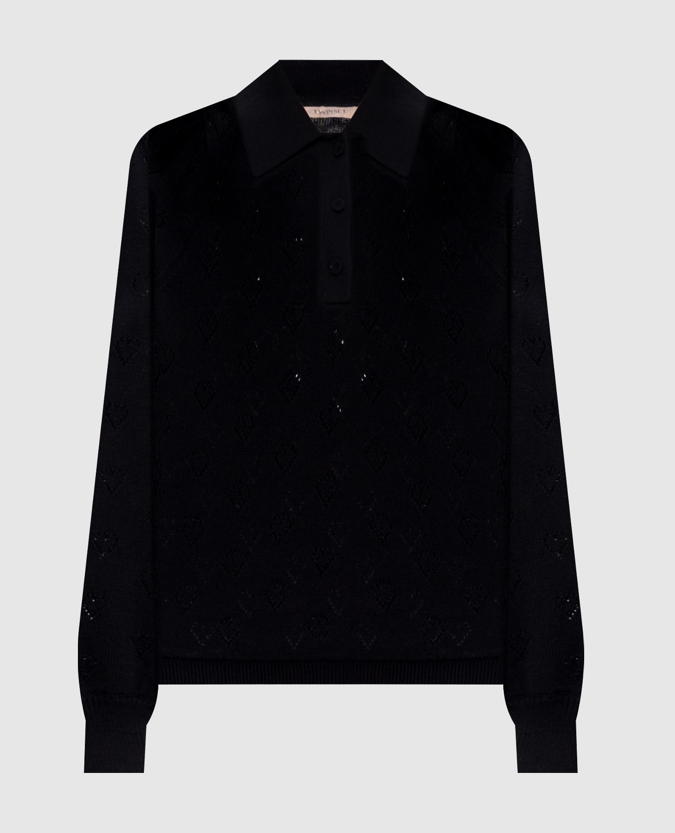 Black cashmere polo with openwork pattern