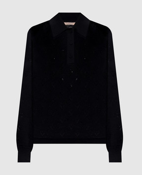 Twinset Black cashmere polo with openwork pattern 262TP3022