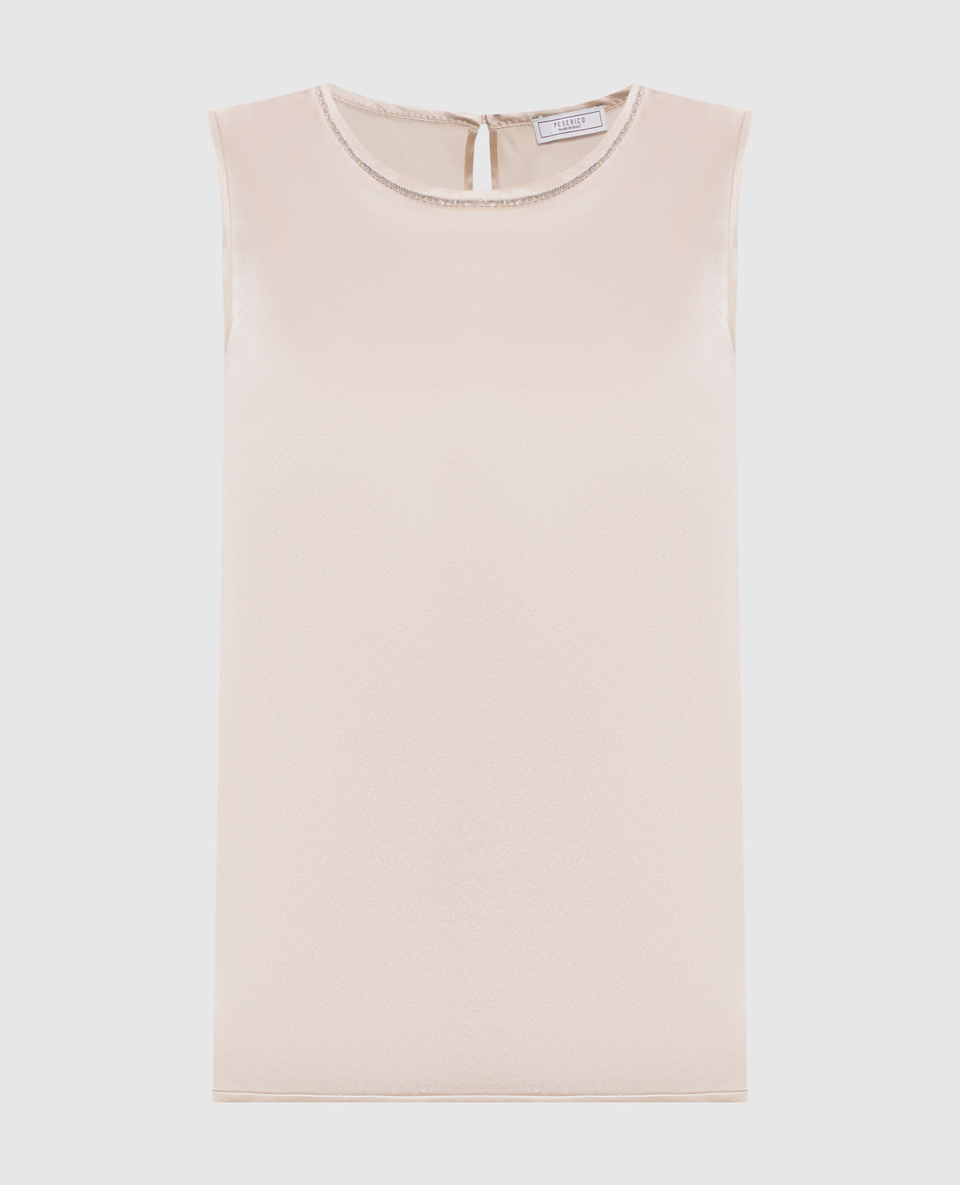 Beige silk blouse with monil chain