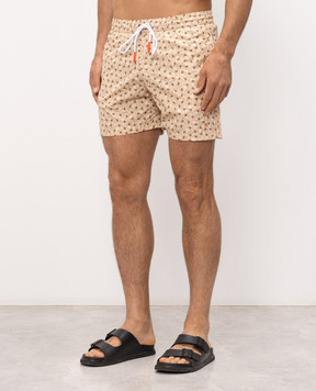 ISAIA Beige printed swim shorts with embroidered logo COSI19BW260