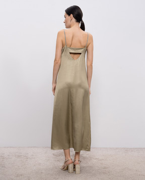 Peserico Khaki midi dress with monil chain A0205906638