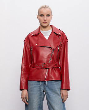 Babe Pay Pls Red leather biker jacket with belt 2208ЗМNATUREL