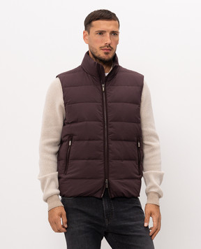 Peserico Burgundy down vest with logo patch R53082DG3604