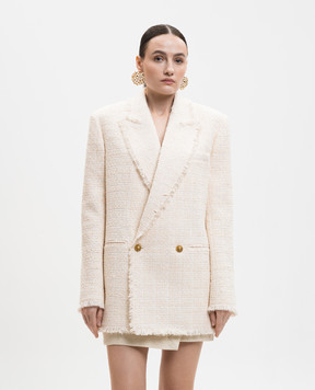 Balmain Ivory double-breasted tweed jacket with wool GF0SI661XL96