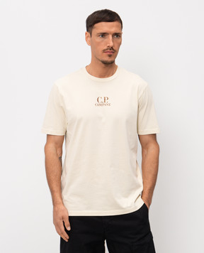 C.P. Company Beige T-shirt with contrasting logo and emblem print MTS291A005431G