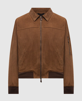 ISAIA Brown suede jacket with textured emblem LW0210PLW67