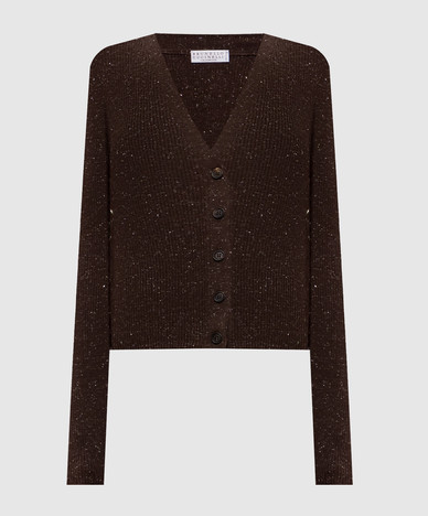 Brown ribbed cashmere cardigan