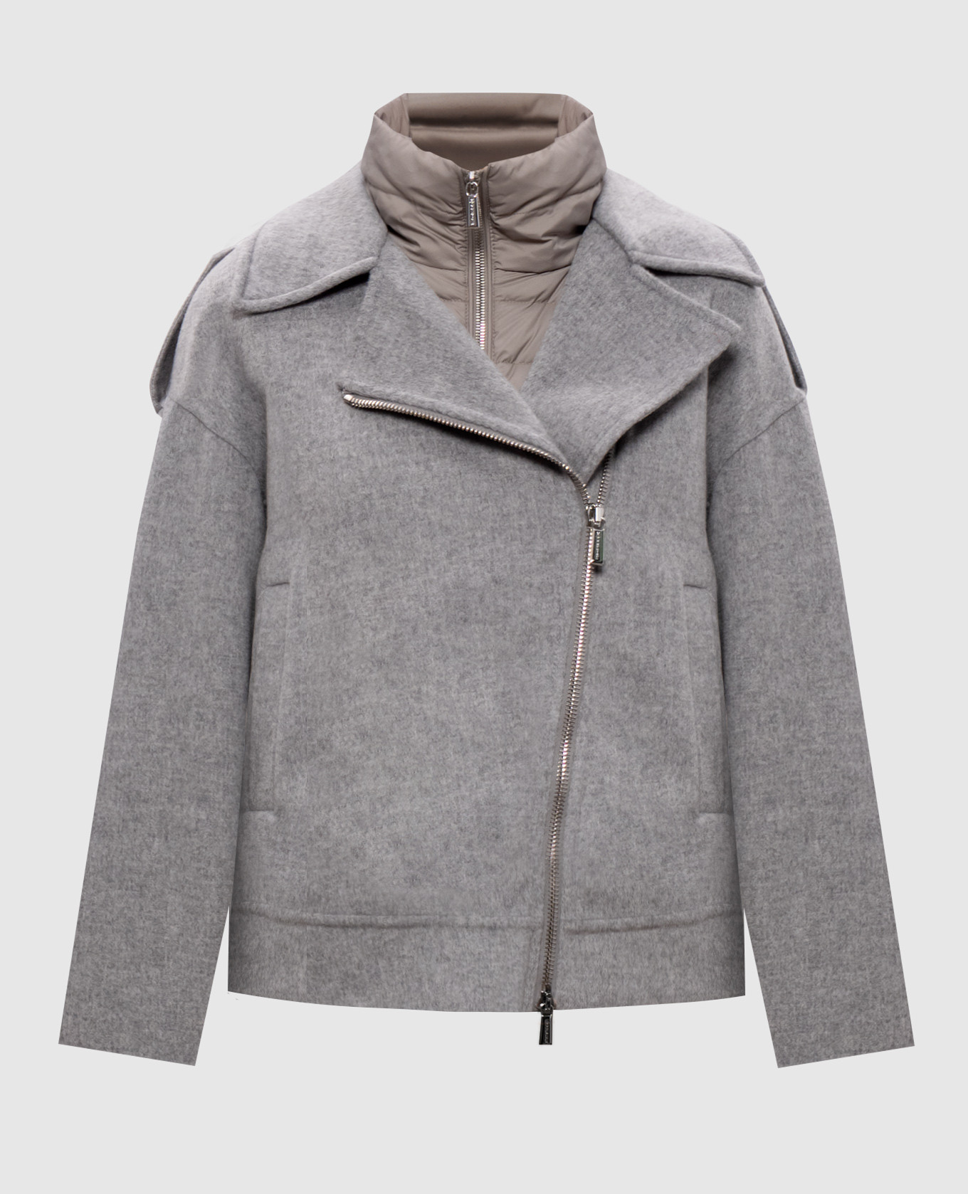 

VIANA grey cropped biker jacket coat with down vest MooRER