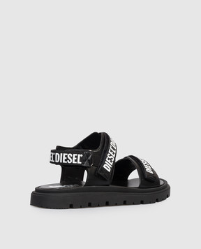 Diesel Children's black sandals with logo print BC1067KF0183640
