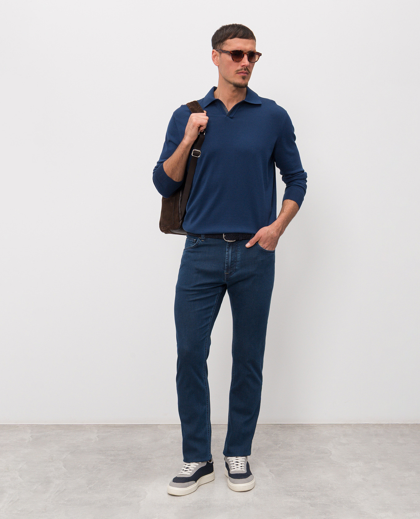 

Blue long-sleeved polo shirt with logo patch Stefano Ricci