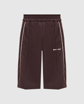 Palm Angels Brown shorts with logo print PMCL00CS26FAB001