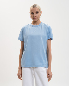 Fabiana Filippi Blue T-shirt with a monil chain JED266F133L796