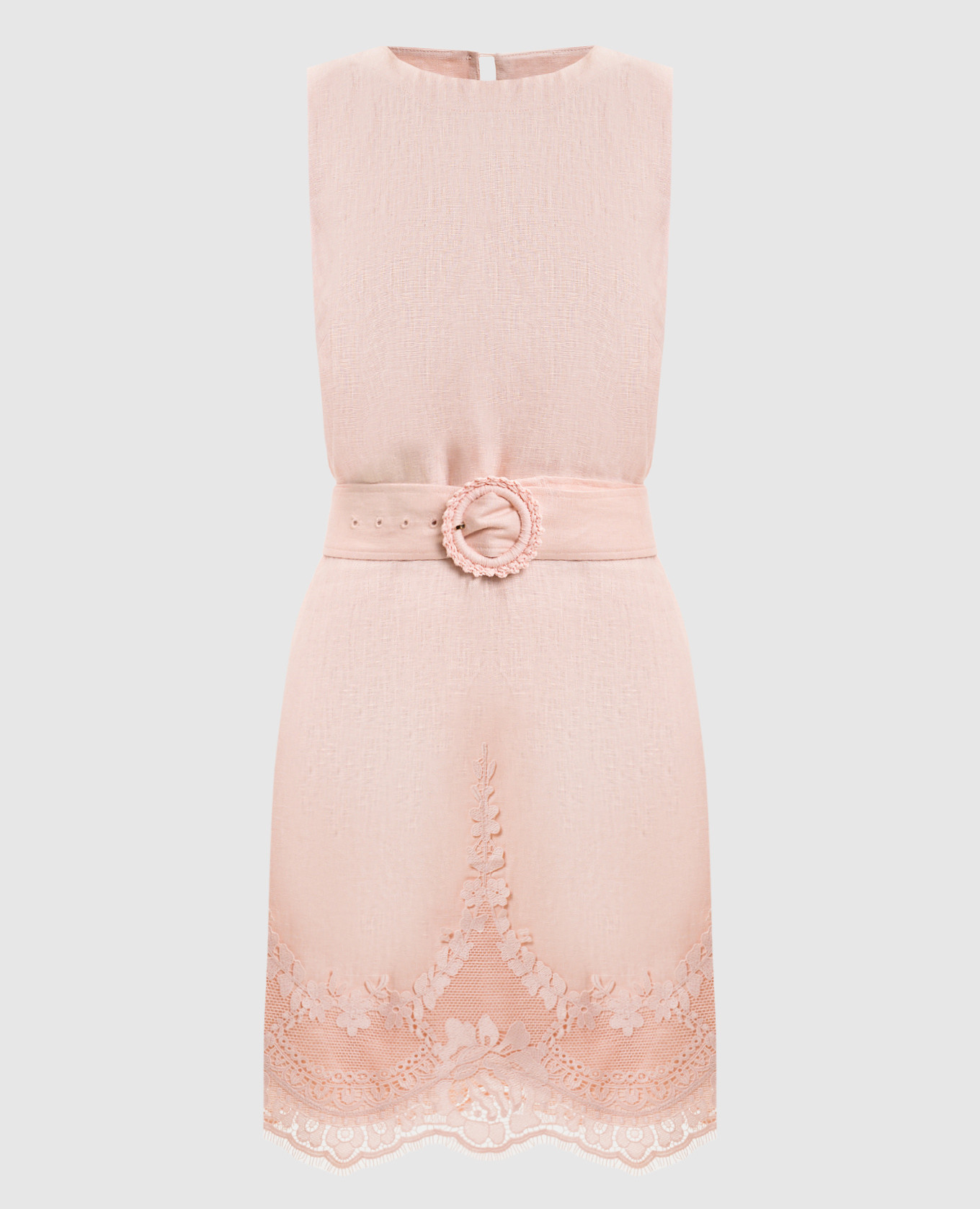 Pink linen mini dress with lace