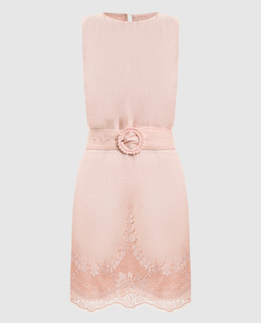 Twinset Pink linen mini dress with lace 261TT2180