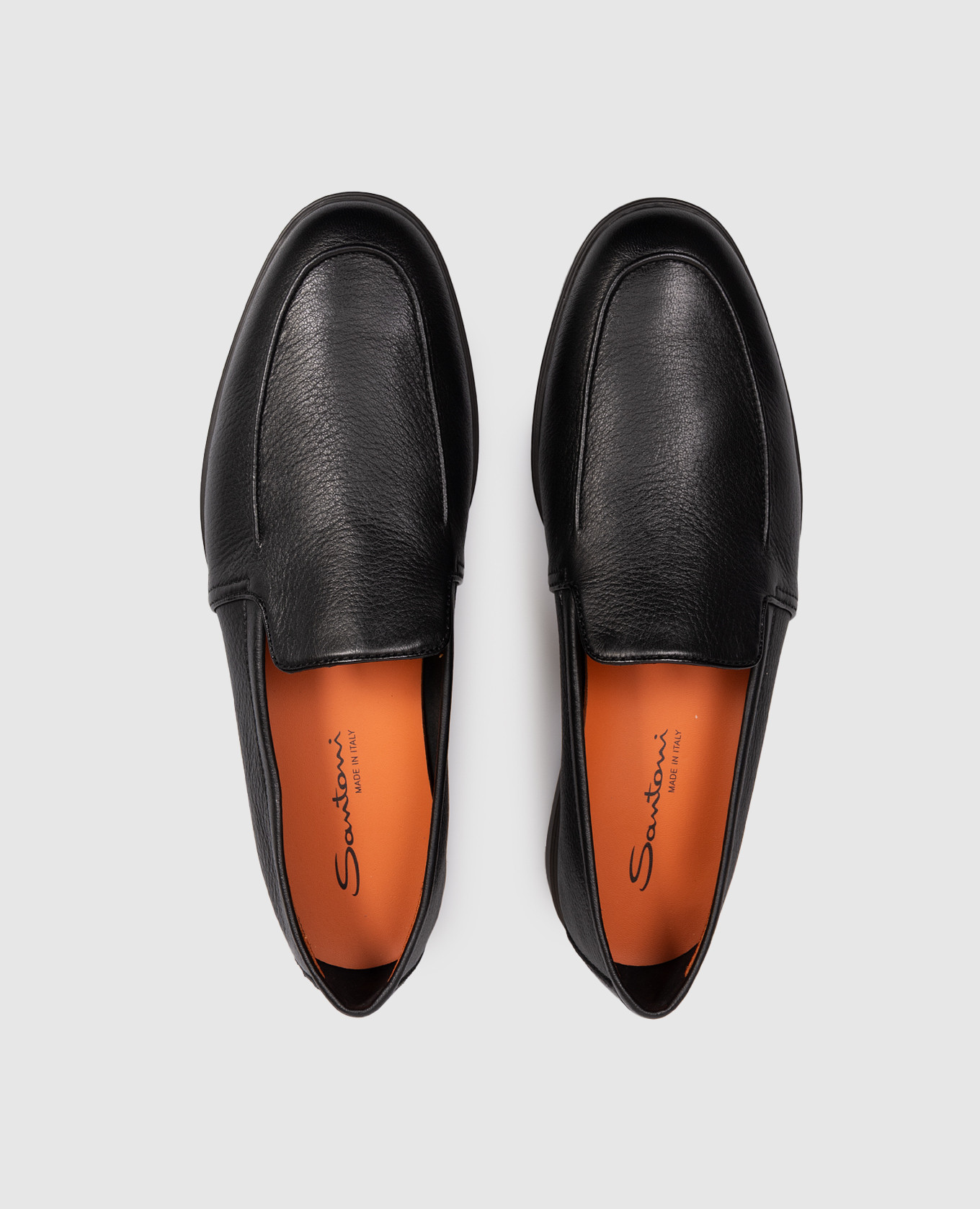 

Black leather loafers with embossed logo Santoni