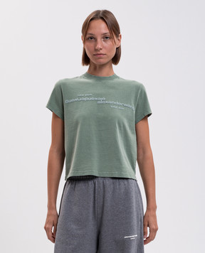 Alexander Wang Green cropped T-shirt with textured logo 1CC3261386