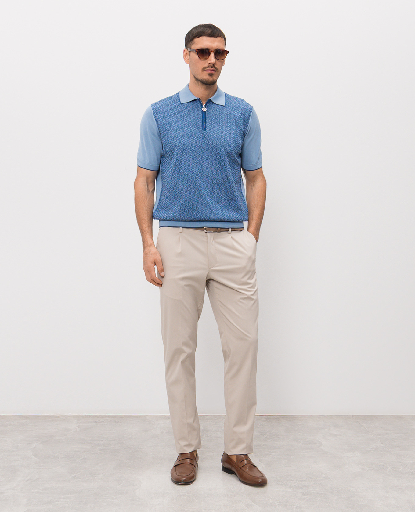 Blue polo shirt with patterned silk Stefano Ricci 2